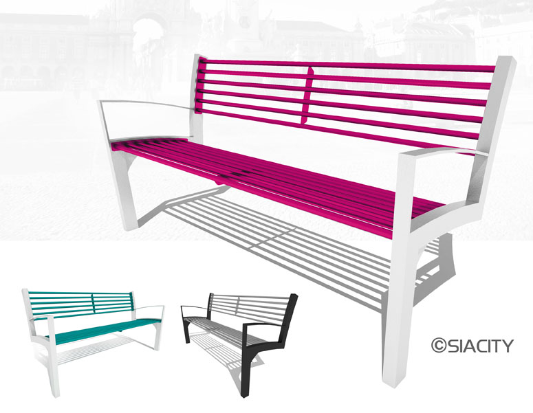 S-LA23 Parková lavička s výplní z ocelových prutů - s područkami, vetknutá